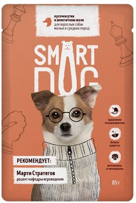 Smart Dog (Смарт дог) Паучи для взрослых собак малых и средних пород, кусочки , 85 гр