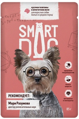 Smart Dog (Смарт дог) Паучи для взрослых собак малых и средних пород, кусочки , 85 гр