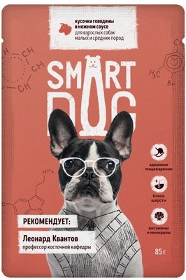 Smart Dog (Смарт дог) Паучи для взрослых собак малых и средних пород, кусочки , 85 гр